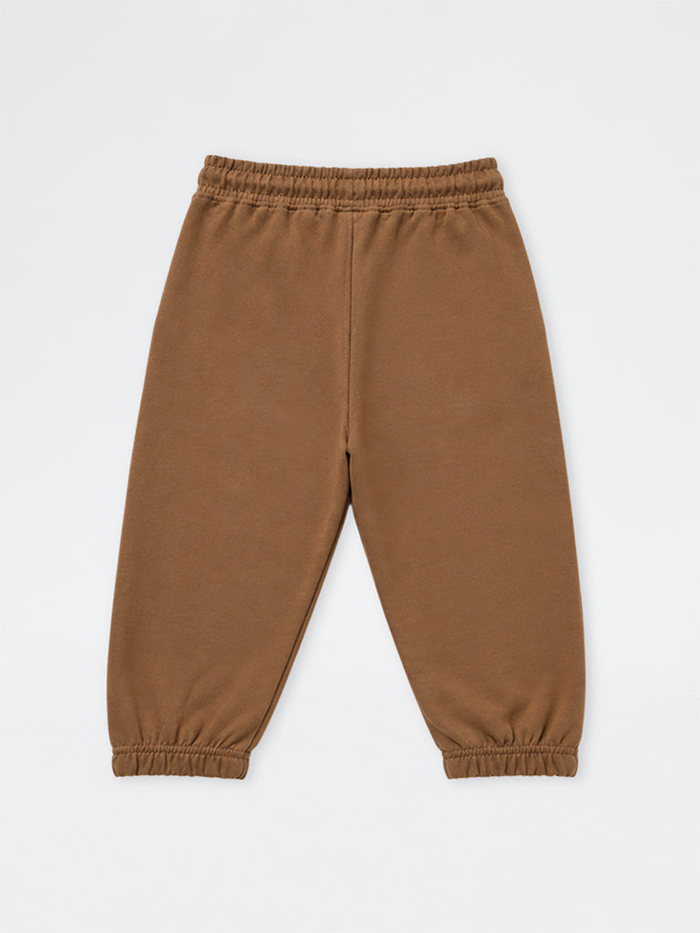 HOP Kids Boys Brown Patch-Detail Mid-Rise Cotton-Blend Joggers