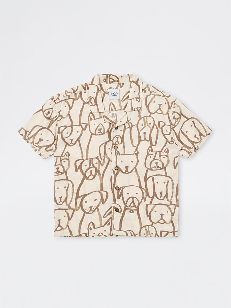 HOP Kids Boys Light Beige Dog Pattern Shirt
