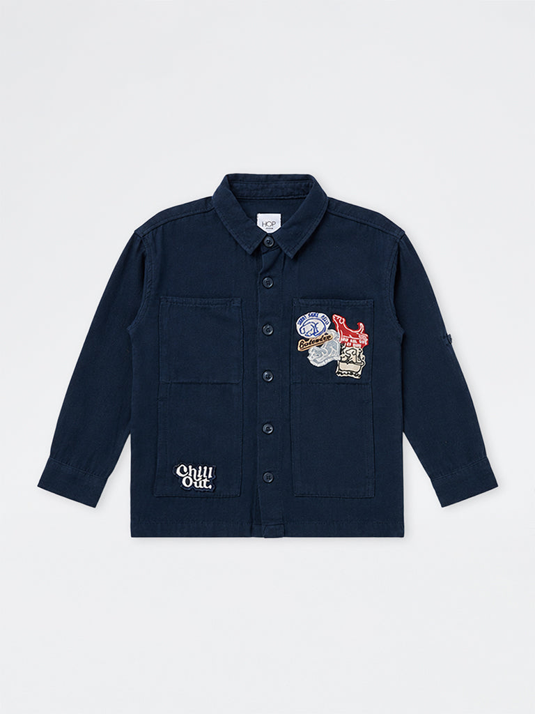 HOP Kids Boys Navy Patch-Detail Cotton Shirt