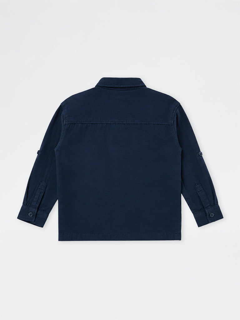 HOP Kids Boys Navy Patch-Detail Cotton Shirt