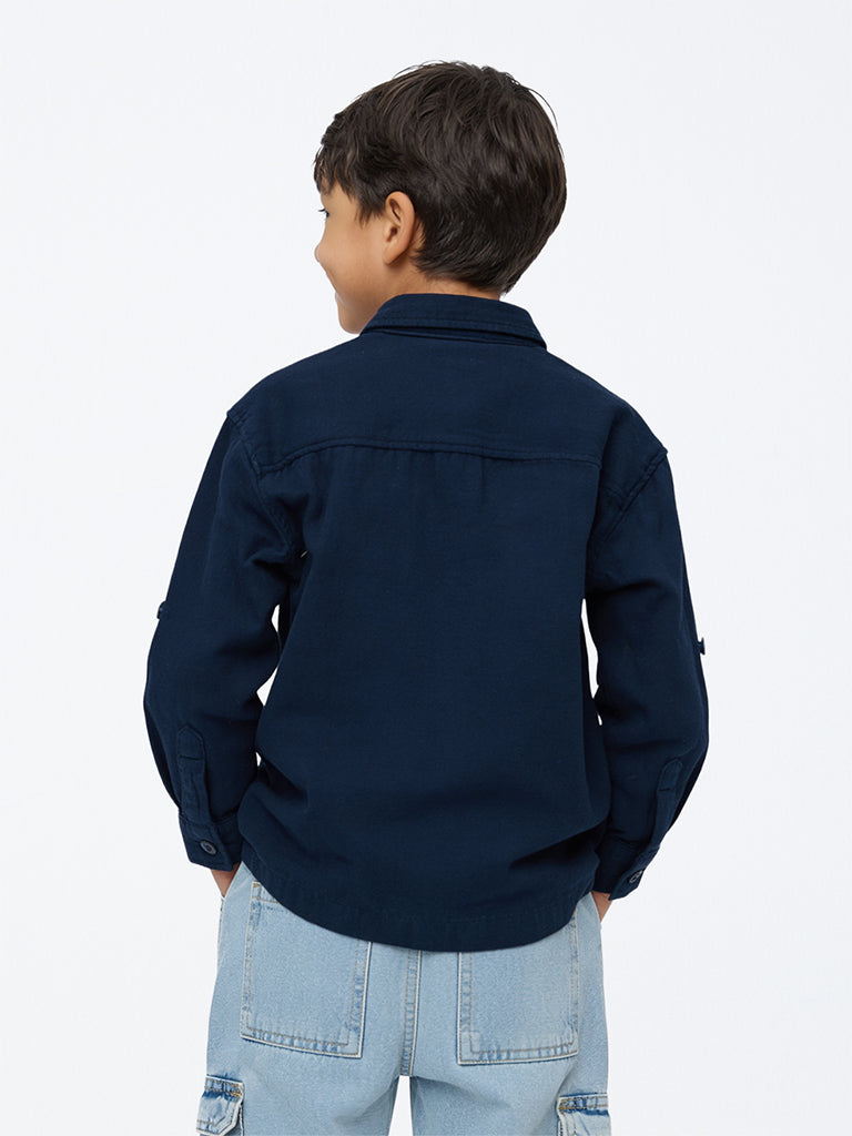HOP Kids Boys Navy Patch-Detail Cotton Shirt