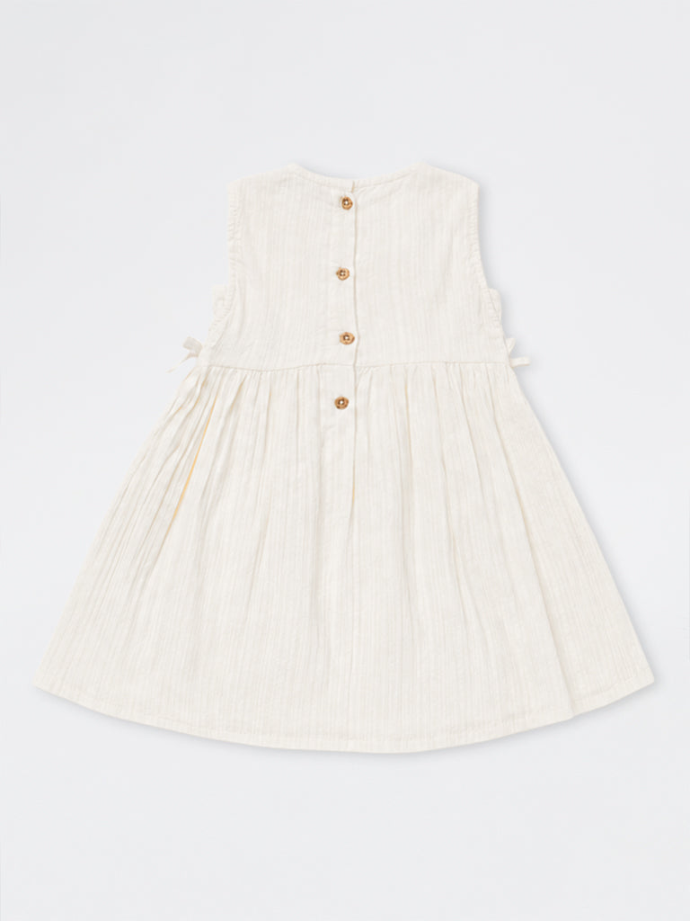 HOP Kids Girls Cream Floral Embroidered Cotton A-Line Dress