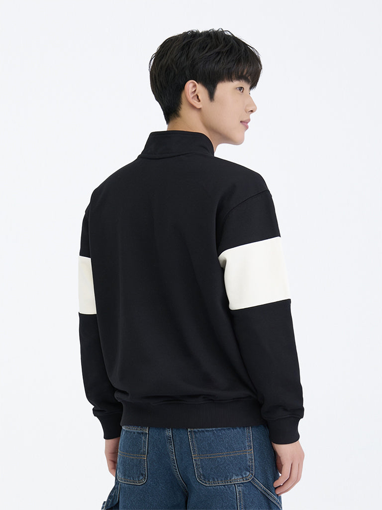 Boys Black Colour-Blocked Cotton Sweatshirt