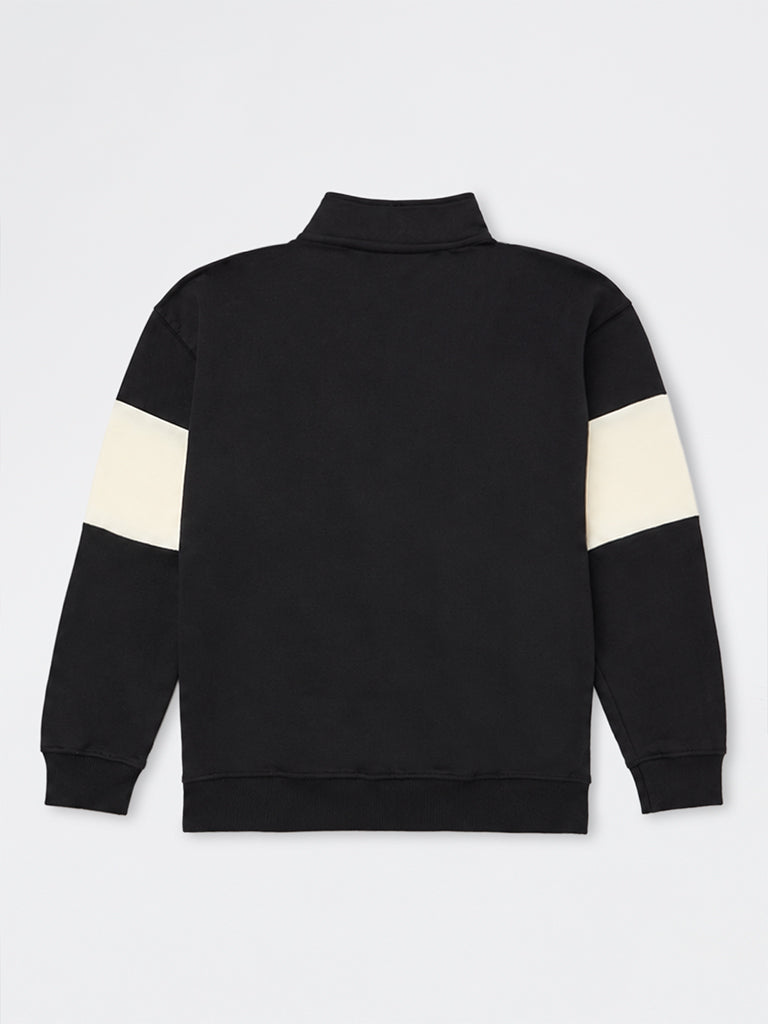 Boys Black Colour-Blocked Cotton Sweatshirt