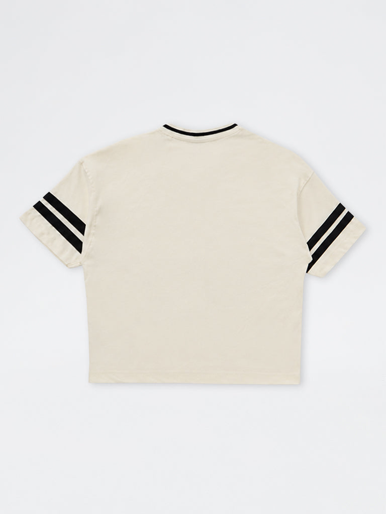 Y&F Kids Boys Off-White Numerical Printed Cotton T-Shirt