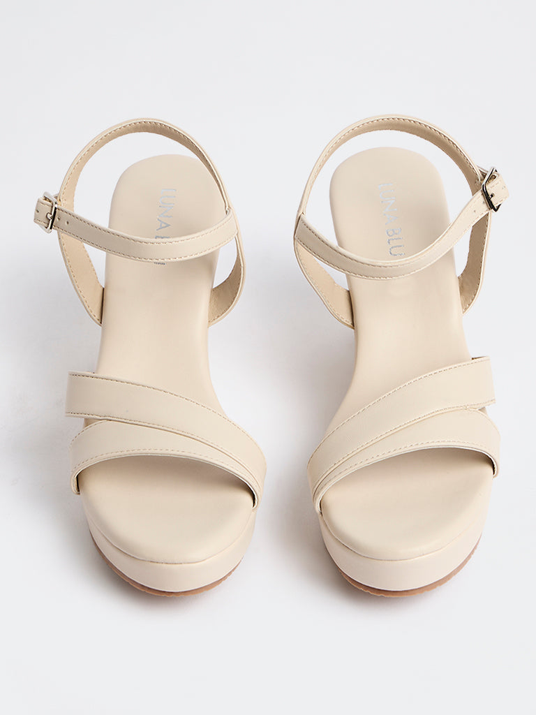 LUNA BLU Ivory Multi-Strap Wedge-Heel Sandals