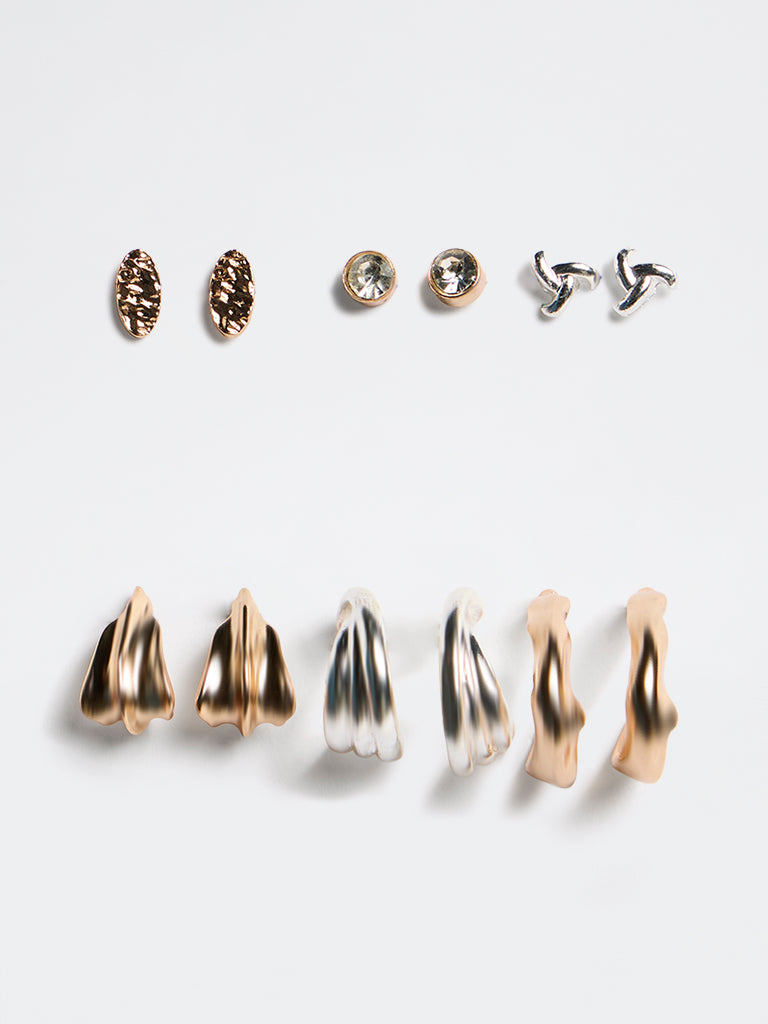 Westside Accessories Gold and Silver Stud and Hoop Earrings - Pack of 6