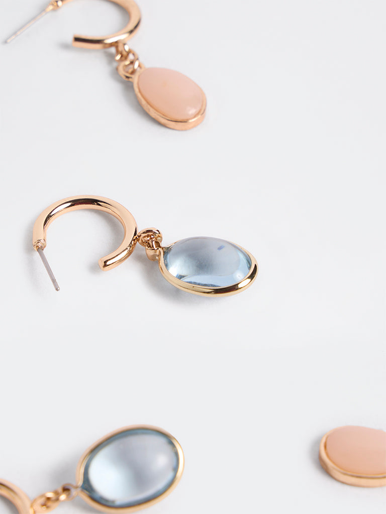 Westside Accessories Blue and Peach Stone Multi Hoop Earrings - Pack of 2