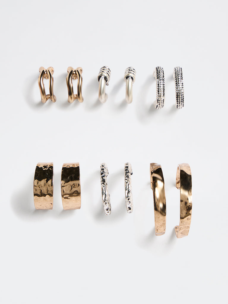Westside Accessories Gold and Silver Multi Hoop Earrings - Pack of 6