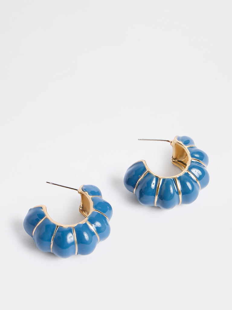 Westside Accessories Blue Ribbed Puff Hoop Earrings