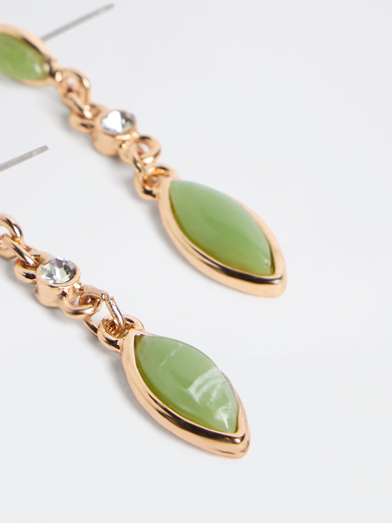 Westside Accessories Gold and Green Dainty Dangler Earrings