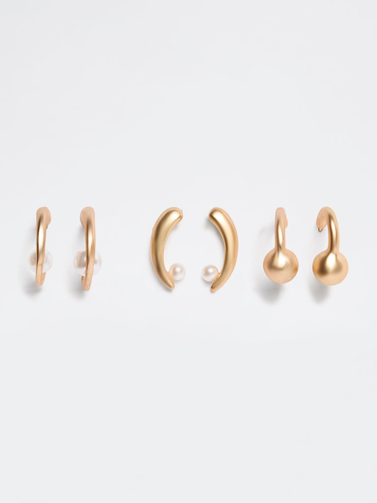 Westside Accessories Gold Pearlescent Stud and Hoop Earrings - Pack of 3
