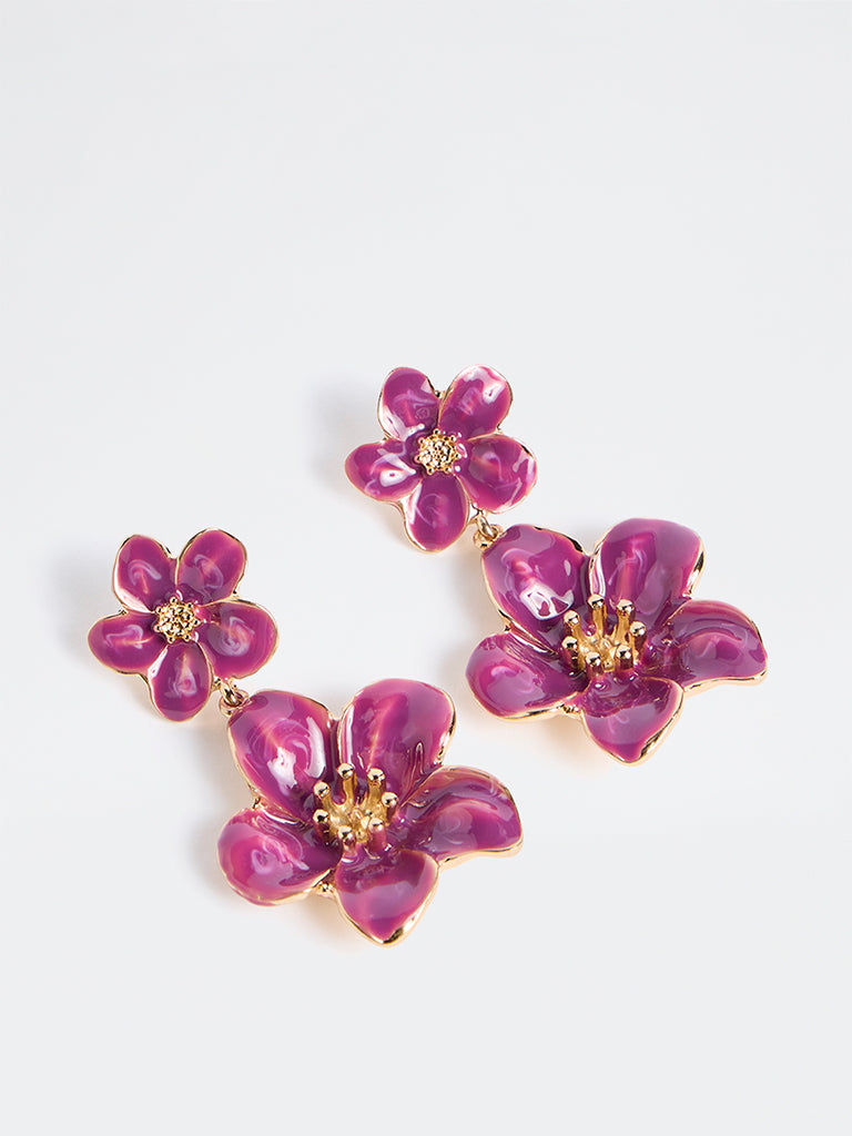 Westside Accessories Purple Floral Statement Dangler Earrings