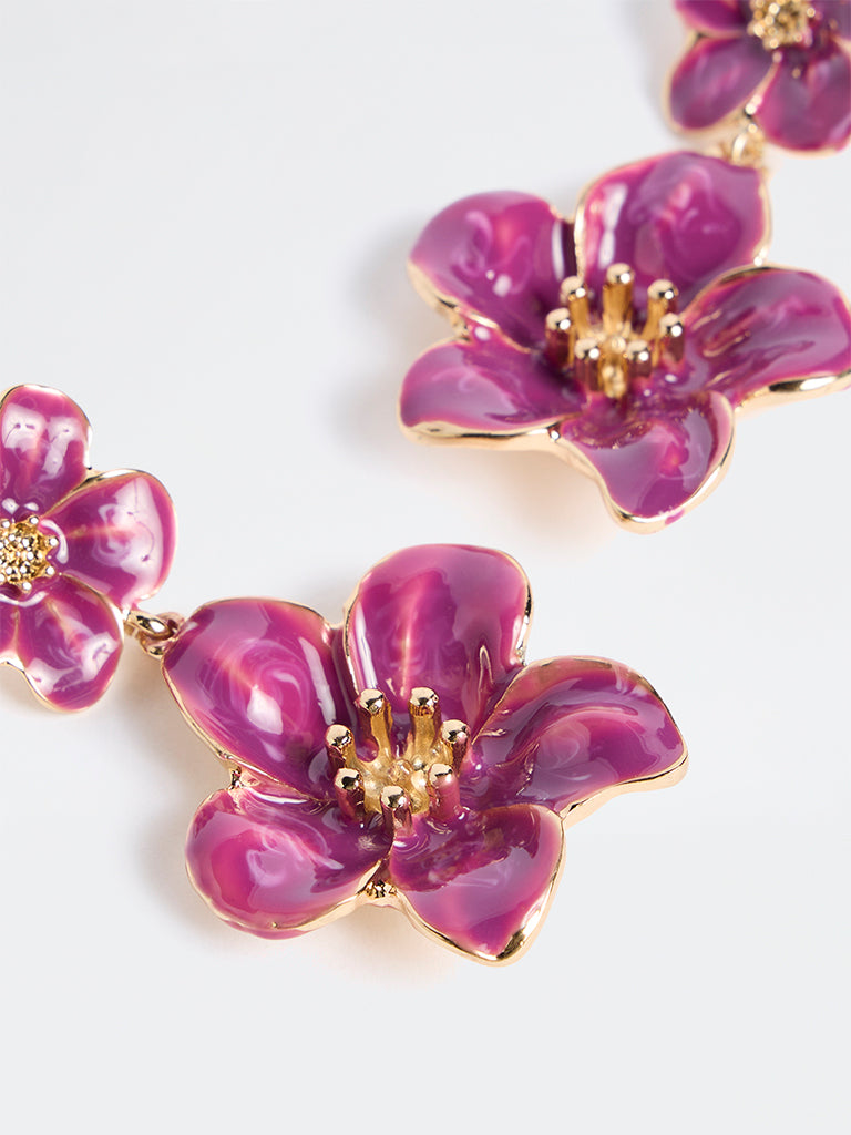 Westside Accessories Purple Floral Statement Dangler Earrings