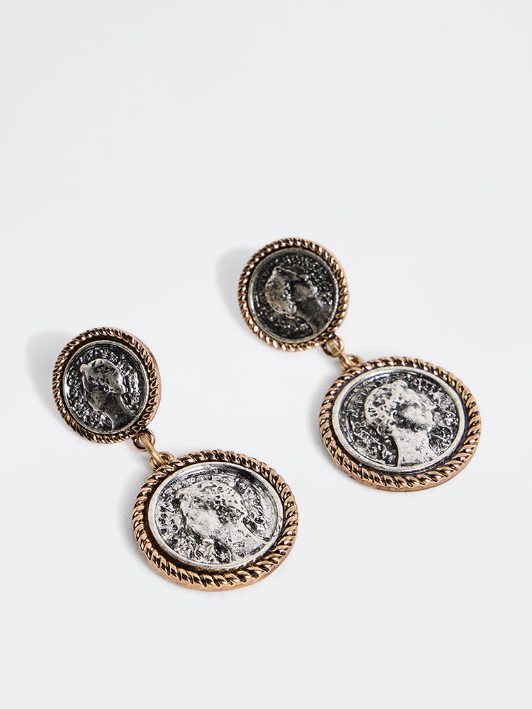 Westside Accessories Gold and Silver Vintage Coin Dangler Earrings
