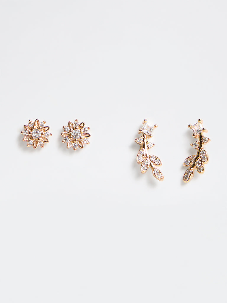 Westside Accessories Gold Floral Stud Earrings - Pack of 2