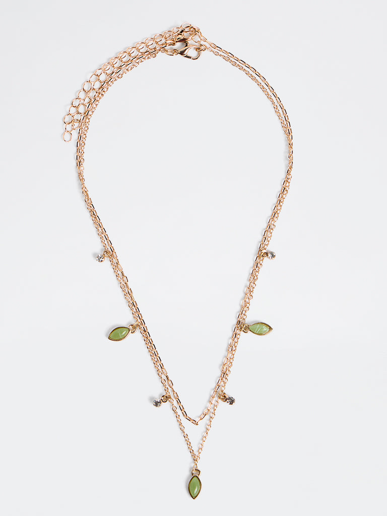 Westside Accessories Gold and Green 2-Layer Dainty Charm Necklace