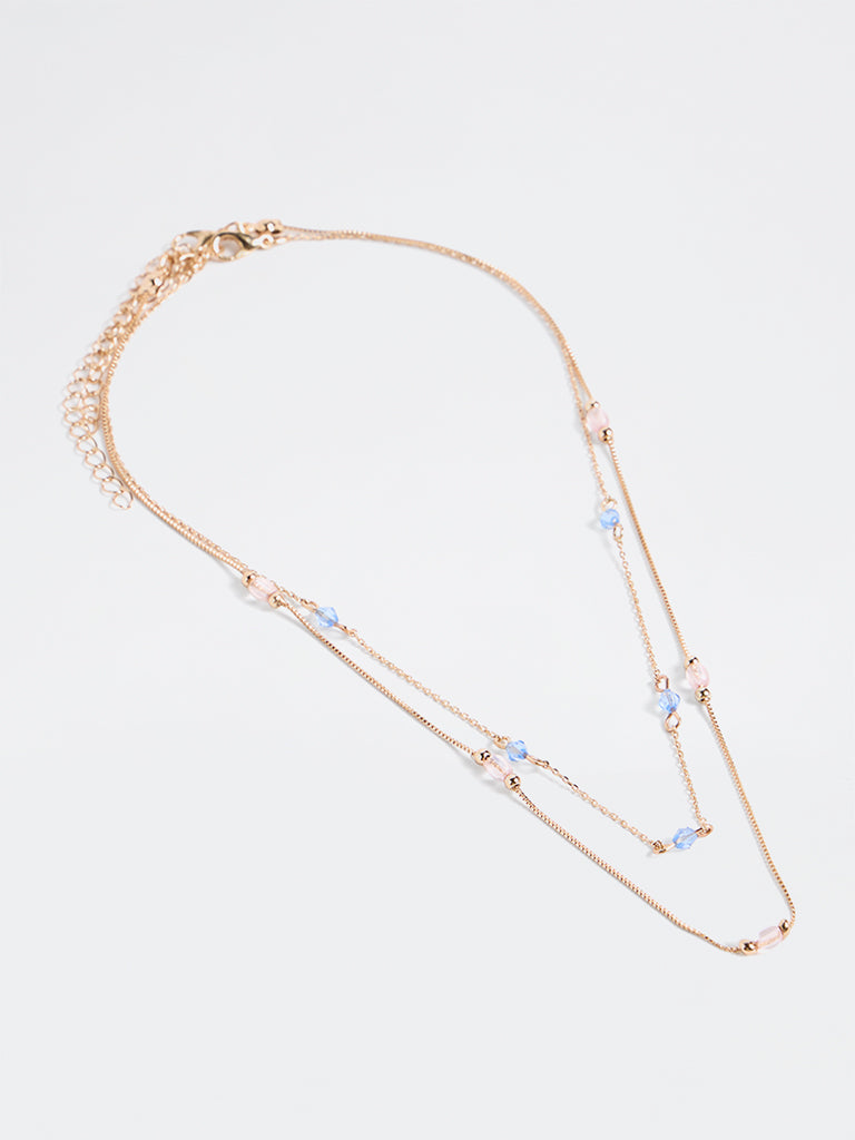 Westside Accessories Gold Beaded Layered Chain Necklace - Pack of 2