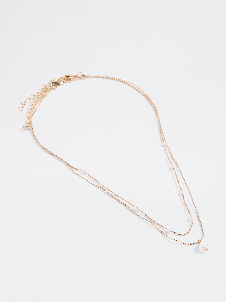 Westside Accessories Gold Pearl Detailed Layered Necklace - Pack of 2