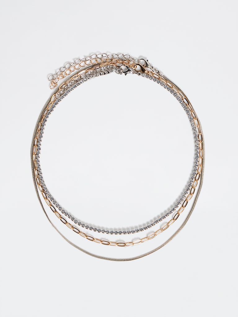 Westside Accessories Gold 3-Layered Tennis Chain Necklace