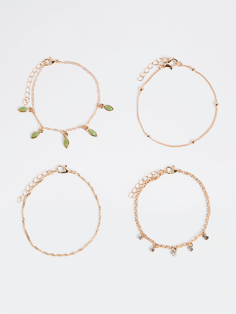 Westside Accessories Gold and Green Multi Chain Bracelet - Pack of 4