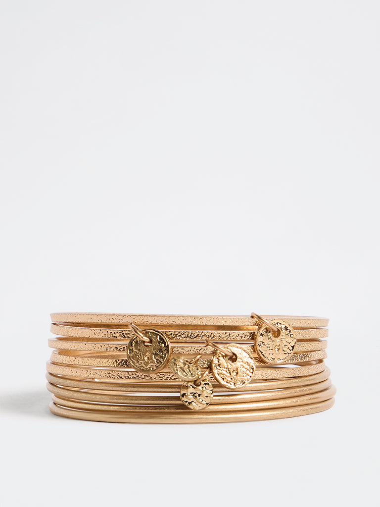 Westside Accessories Gold Coin Charm Thin Bangles - Pack of 9