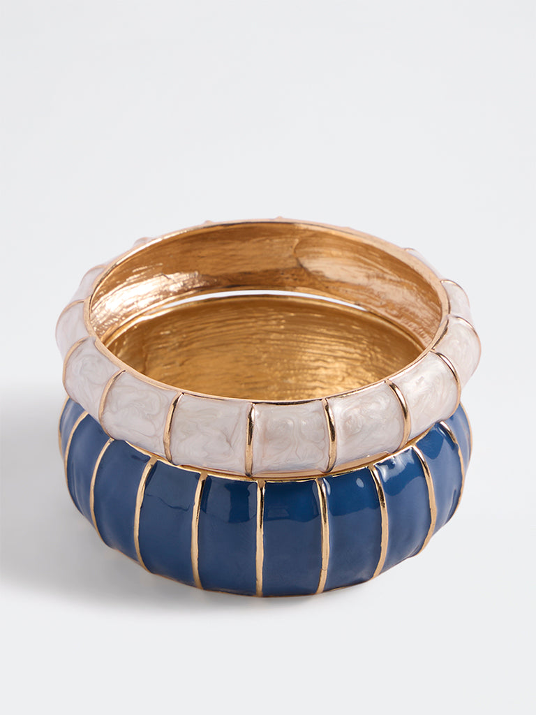 Westside Accessories White and Navy Striped Enamel Bangles - Pack of 2