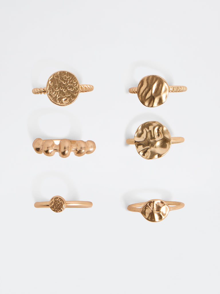 Westside Accessories Gold Textured Multi-Stack Rings - Pack of 6