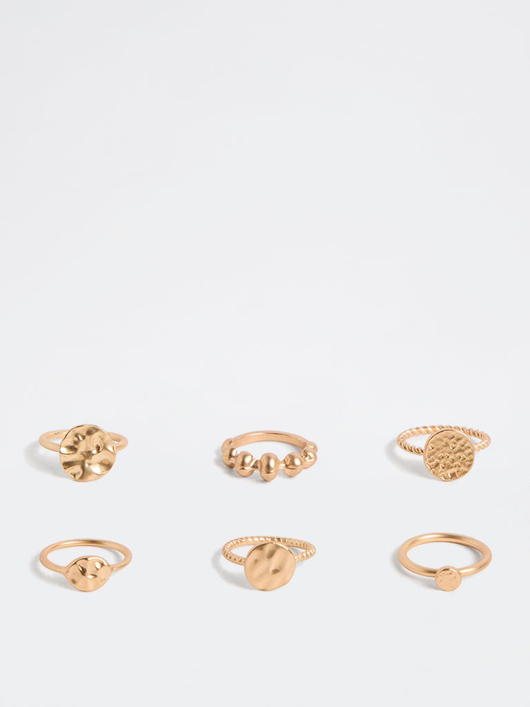 Westside Accessories Gold Textured Multi-Stack Rings - Pack of 6