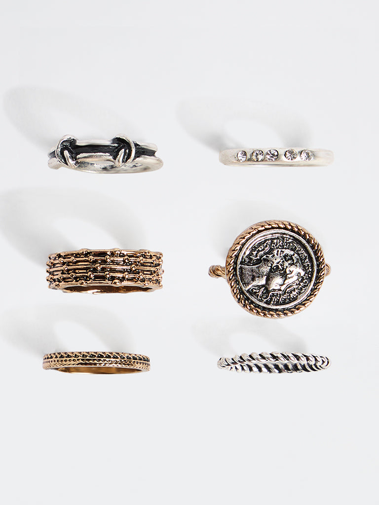Westside Accessories Gold and Silver Multi-Stack Rings - Pack of 6
