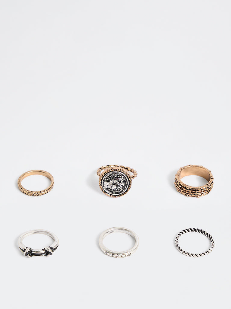 Westside Accessories Gold and Silver Multi-Stack Rings - Pack of 6