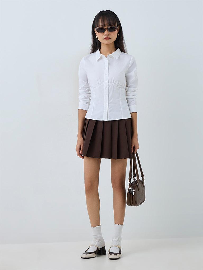 Nuon Dark Brown Pleated High-Rise Mini Skirt
