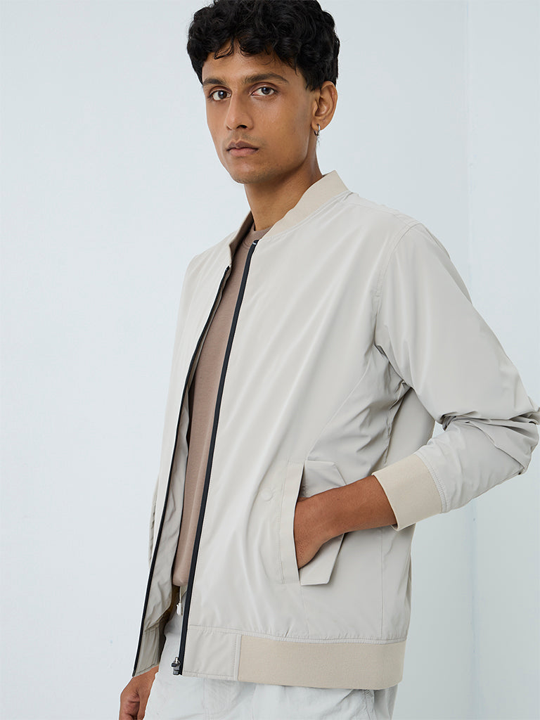 Nuoflexx Light Taupe Relaxed-Fit Bomber Jacket