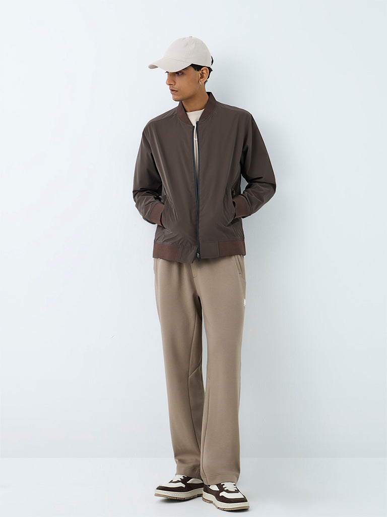 Nuoflexx Dark Brown Relaxed-Fit Bomber Jacket