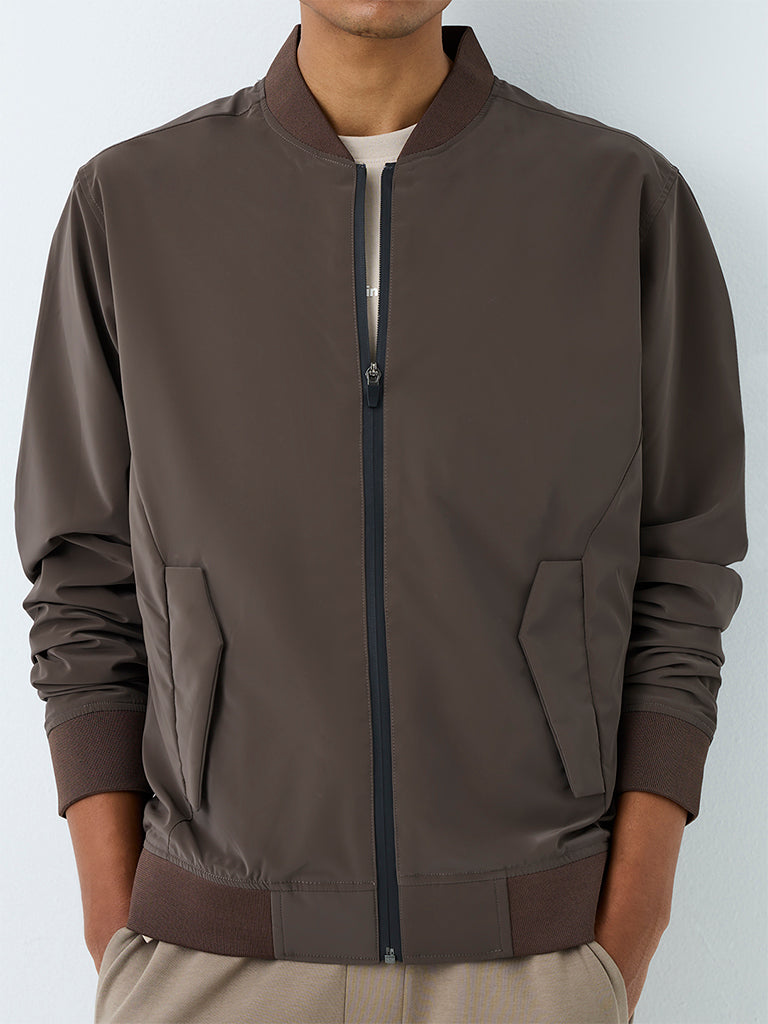 Nuoflexx Dark Brown Relaxed-Fit Bomber Jacket