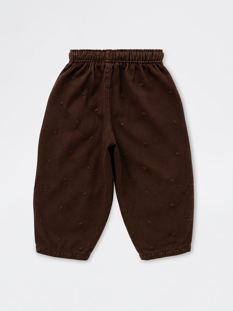 HOP Kids Girls Brown Heart Embroidered High-Rise Relaxed-Fit Jeans