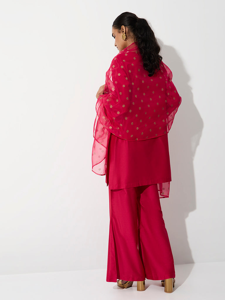 Vark Pink Foliage Embroidered Straight Ethnic Set