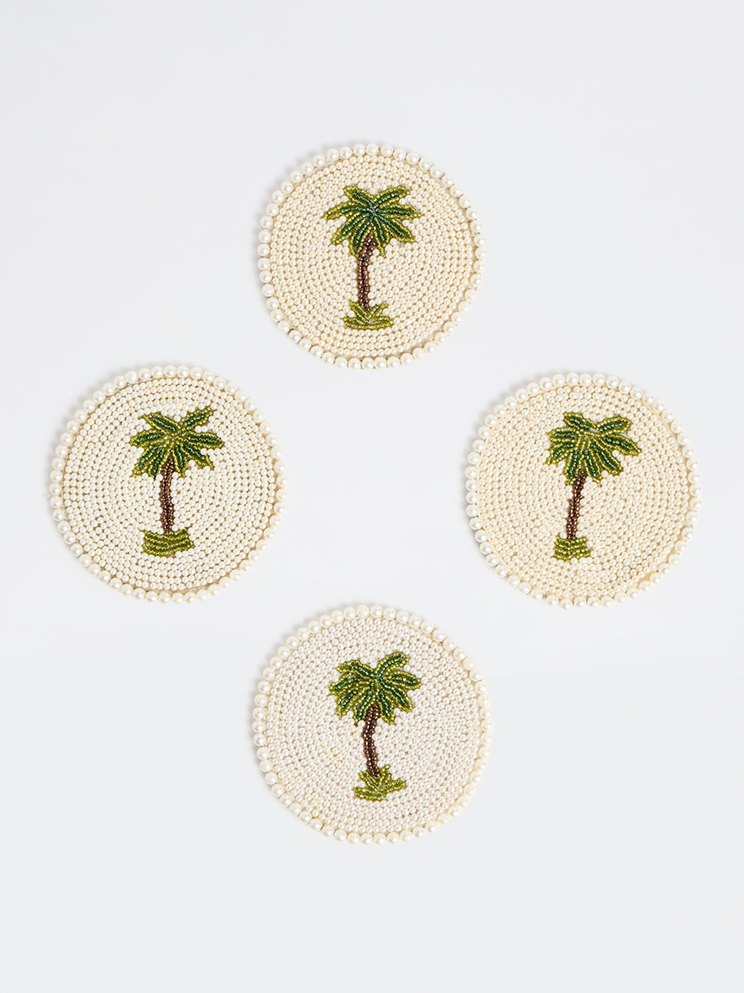 Westside Home White Palm Tree Design Pearl Coasters - Set of 4