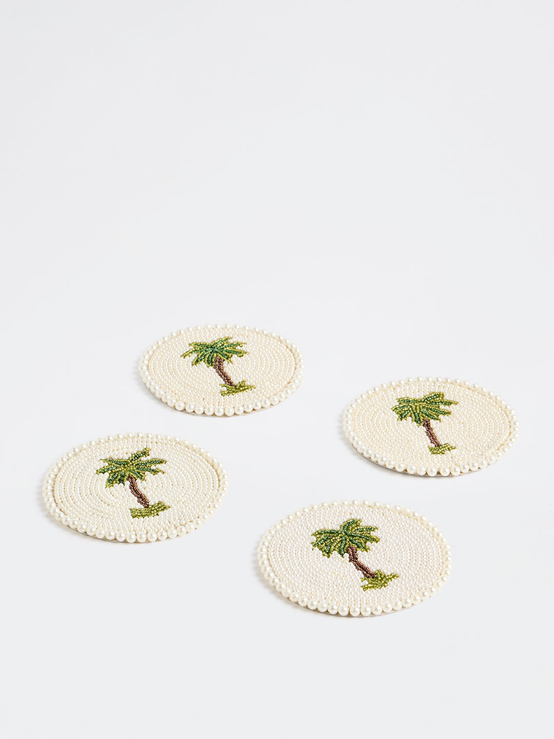 Westside Home White Palm Tree Design Pearl Coasters - Set of 4