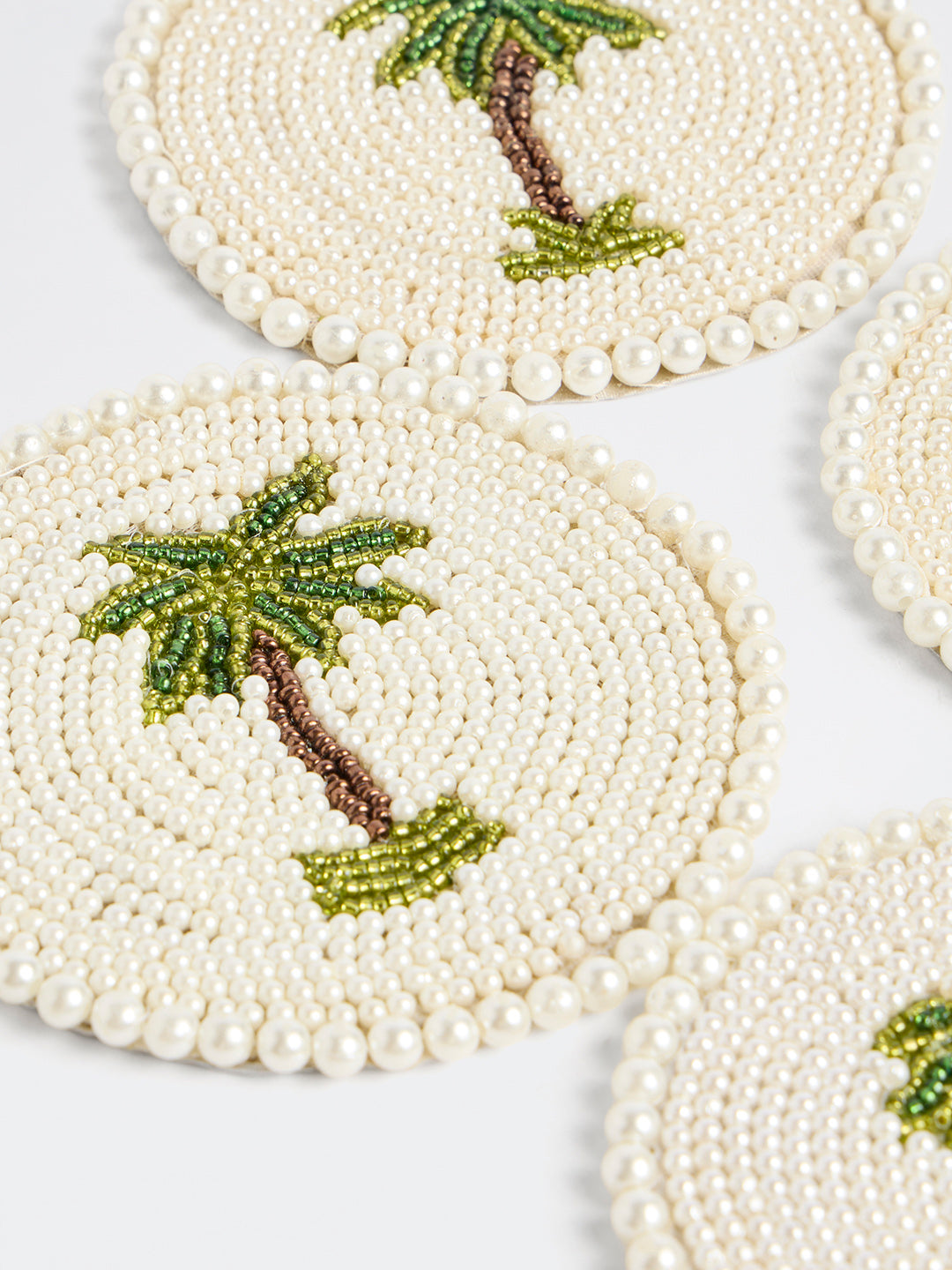 Westside Home White Palm Tree Design Pearl Coasters - Set of 4