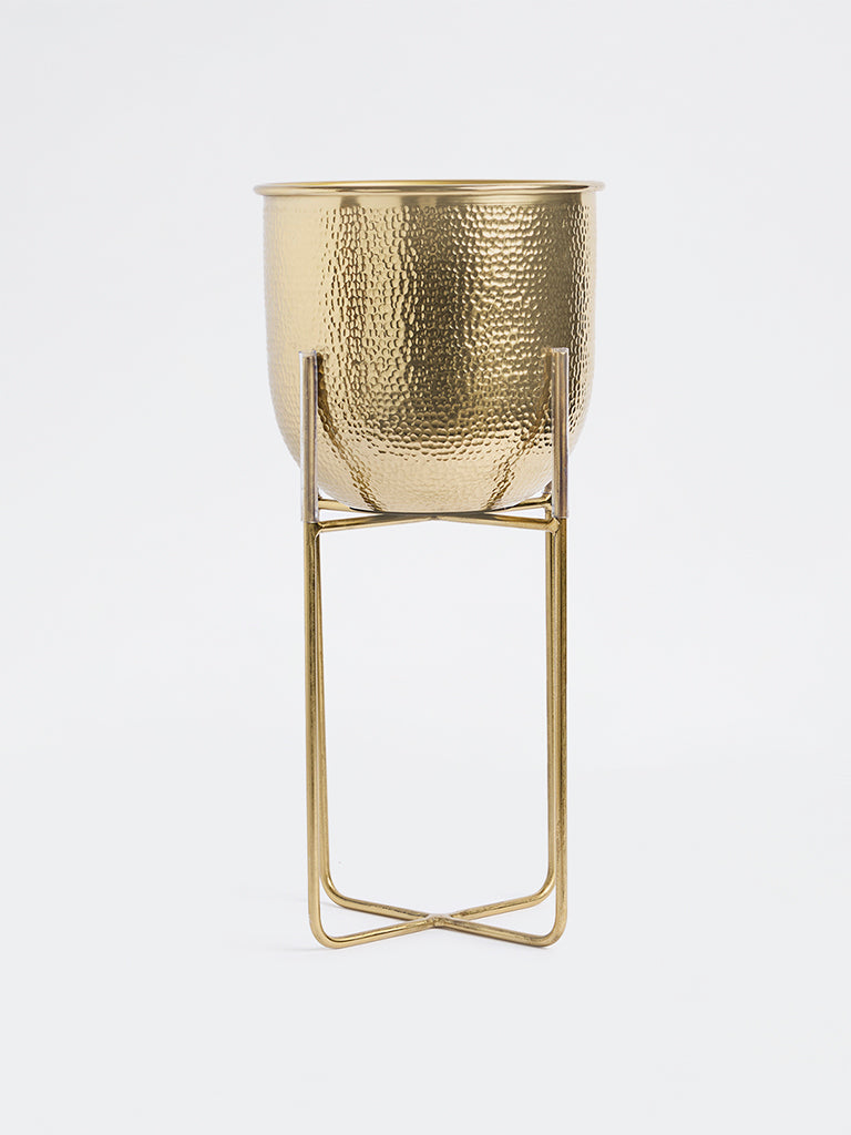 Westside Home Gold Metal Textured Planter with Stand