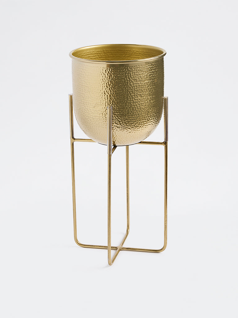 Westside Home Gold Metal Textured Planter with Stand