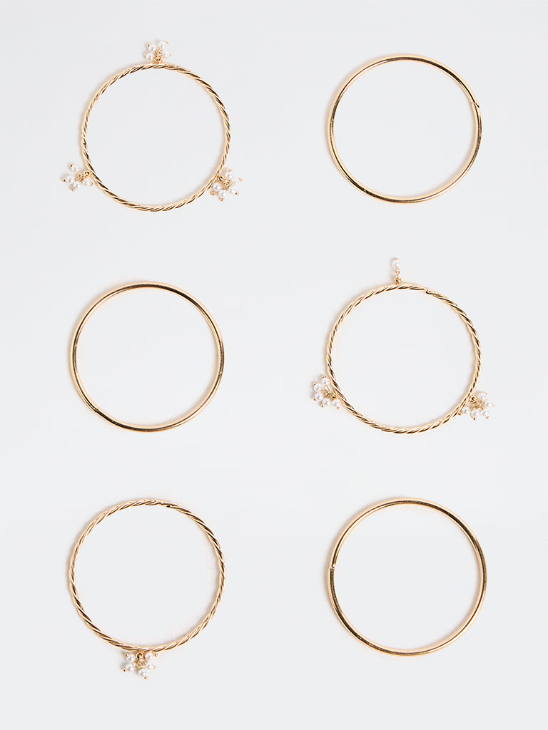 Westside Accessories Gold Pearl-Detail Bangles - Pack of 6