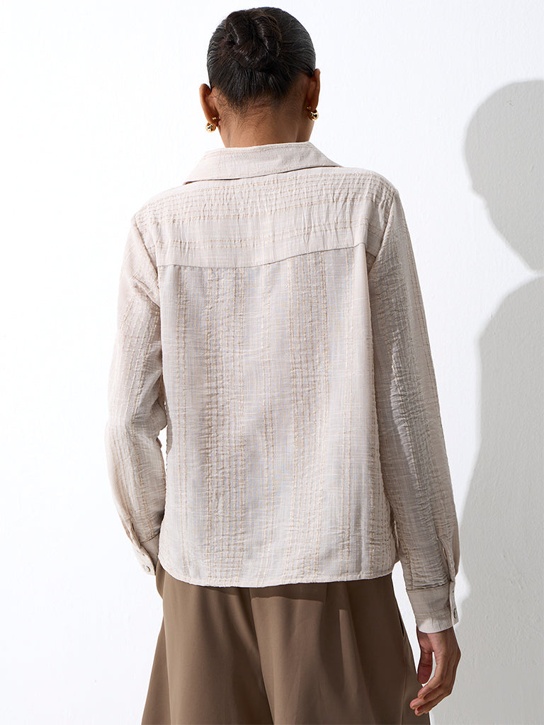 Wardrobe Taupe Stripe Textured Blouse
