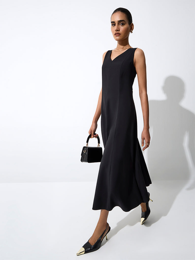 Wardrobe Black Solid A-Line Dress