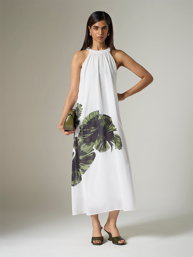 Wardrobe Ivory Foliage Printed A-Line Dress
