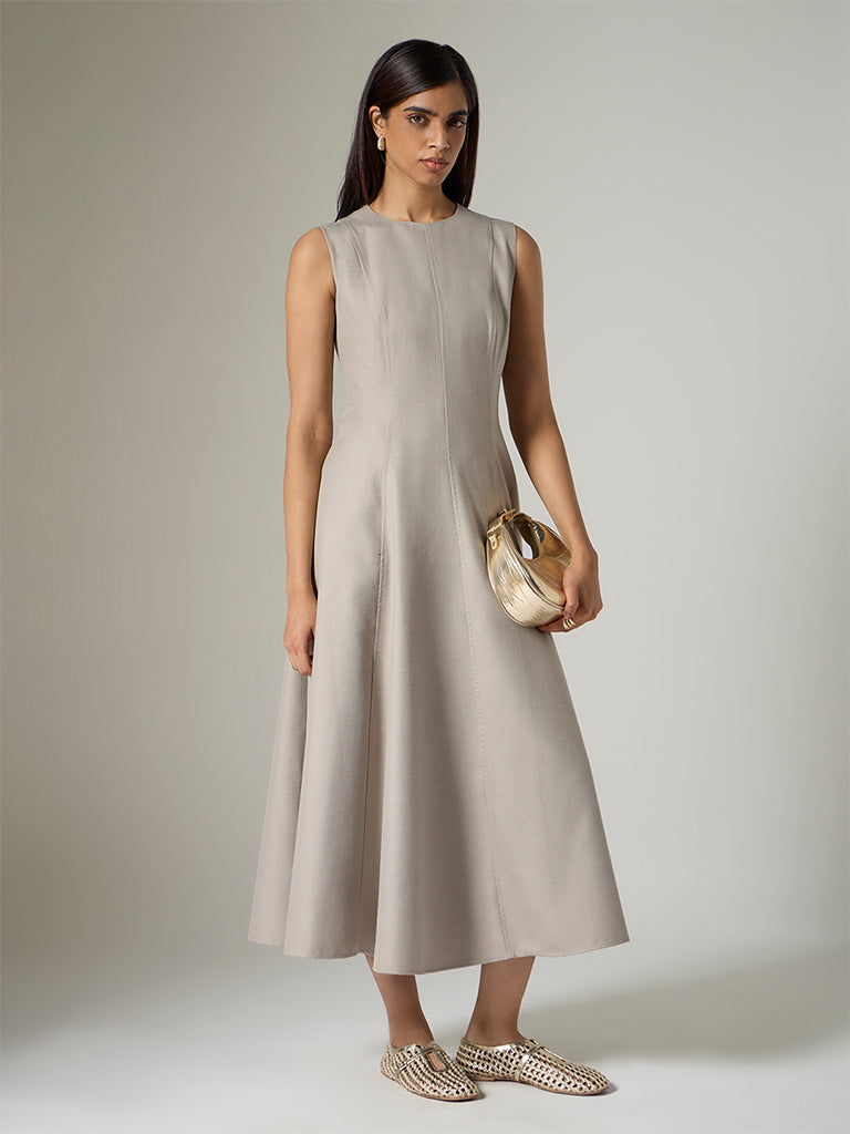 Wardrobe Grey Solid A-Line Dress