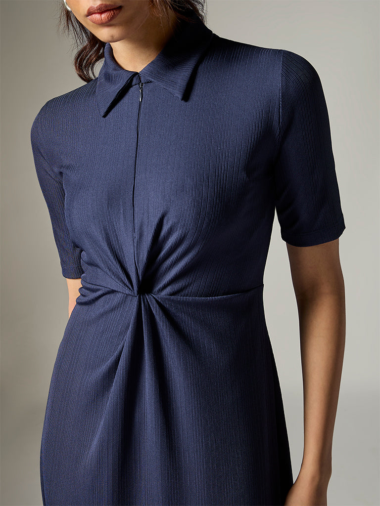 Wardrobe Indigo Knot-Detailed A-Line Dress