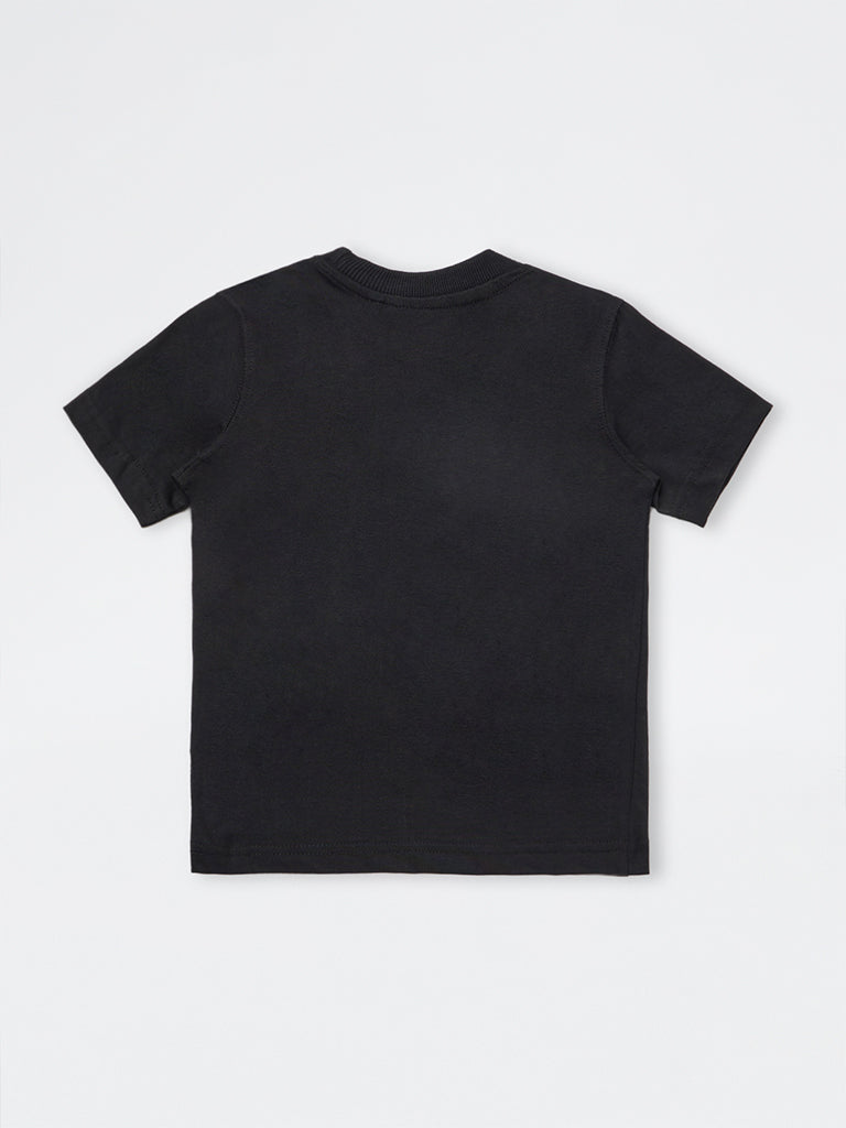 HOP Kids Boys Black Dinosaur-Theme Cotton T-Shirt