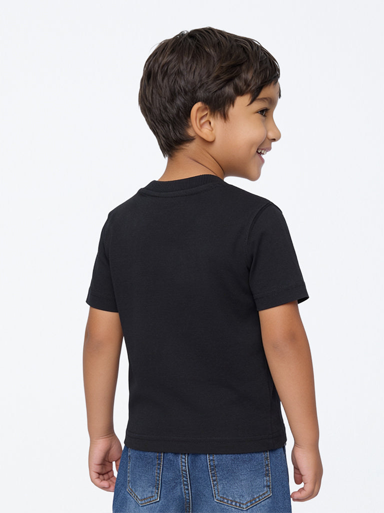 HOP Kids Boys Black Dinosaur-Theme Cotton T-Shirt